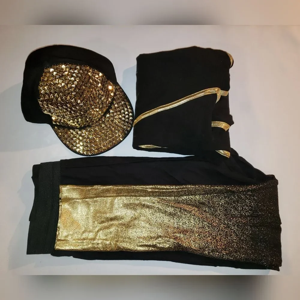 Hip Hop Dance Costume, Black & Gold, Child Large, Costume Gallery